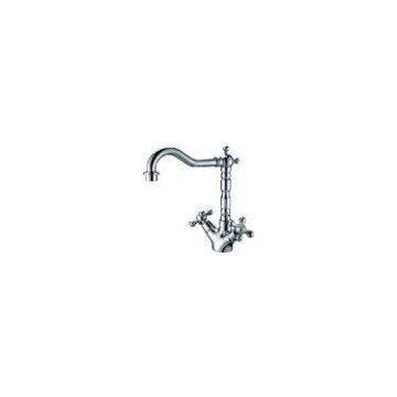 Brass Polished Chrome Kitchen Sink Water Faucet One Hole with Two Cross Handles for Home