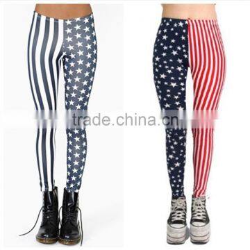 sexy vertical stripe star flag skinny elastic leggings cropped jeans