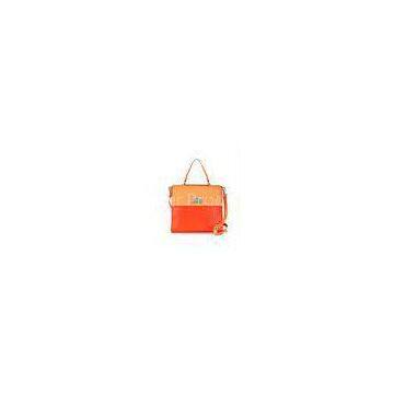 Detachable Shoulder Strap Real Leather Handbag Orange For Womens