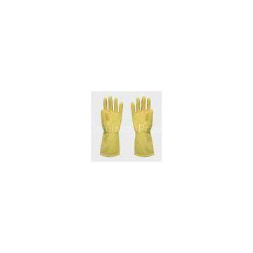 Yellow Unlined Household Latex Gloves , Kitchen Cleaning Rubber Gloves