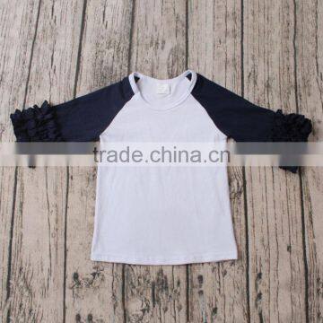 Yawoo navy blue and white patchwork cotton baby girls wholesale icing ruffle shirt