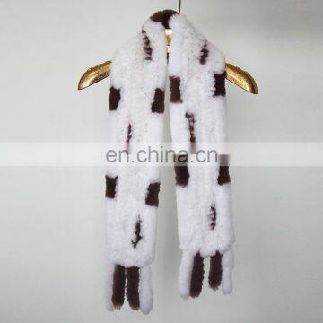 Fashion 2016 Genuine Rabbit Fur Knitted Women Scarf With Fur Trim Tassel photo-6