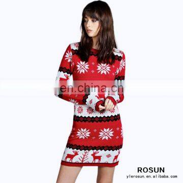 2016 New Arrival Ladies Long Sleeve Reindeer Christmas Dress