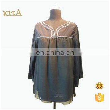 Women Cheap Fashion Half Sleeve Embroidery Rayon Blouse