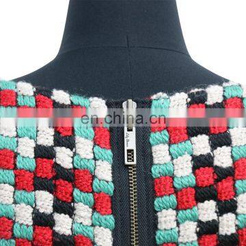 Women High Quality Fashion Middle Length Sleeve Wool Check Winter Dress photo-5