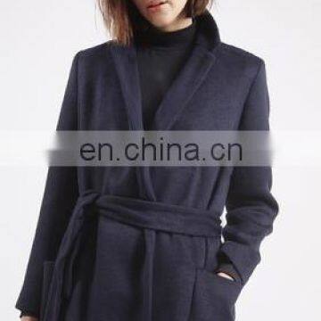 Newest women jacket design belt woolen blend winter coat wholesale high quality jacket