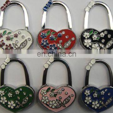 ladies Favor Flower Decorative metal Pink heart shape bag hanger with bow