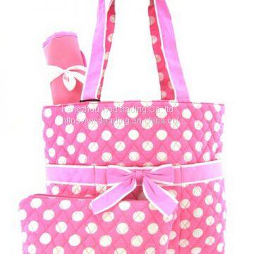 polka dot printed diaper bag with bow