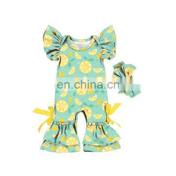 Bright Golden lemon pattern printing Romper jumpsuit Baby Knitted Romper One Piece Jumpsuit for wholesale price