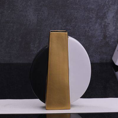 Half Moon Black White Gild Modern Simple Jingdezhen Ceramic Flat Vase For Home Study photo-4