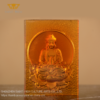Customization Liuli Crystal Glass Craft Interior Home Buddha Brick Sculpture photo-2