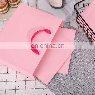 Custom Logo Luxury Pink Cardboard Wedding Valentine Gift/Clothes Shopping Paper Packaging Bag With Ribbon Handle photo-2