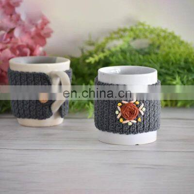 Mug cosy with flowers warm macrame Coffee Mug Cover Cozy holder