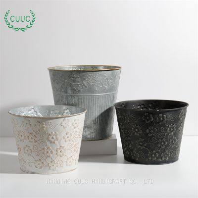 CUUC Embossed Christmas Tin Bucket Flower Pot for Home Decoration