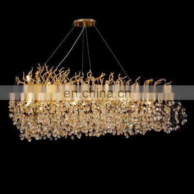 High Quality Luxury Modern Crystal Chandelier Lighting Gold Tree Branch Raindrop Hanging Lamp