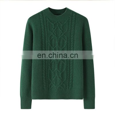 New Design 100% Pure Cashmere Pullover Round-Neck Solid Color Sweater Plus Size Casual Winter Wear with Front Logo