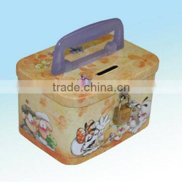 lockable hang bag shape money saving box with plastic handle