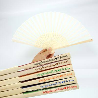 Customize DIY Blank Paper 7 Inch Portable Bamboo White Folding Hand Fan for Painting