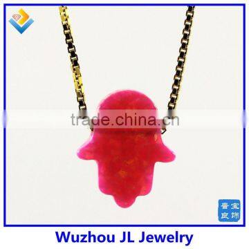 Stunningly Synthetic OP42 Hamsa/Hand Opal 18K Plated 925 Sterling Silver Chain Necklace photo-6