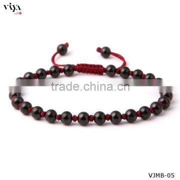 braided leather men beads bracelet stainless steel stretch bracelet