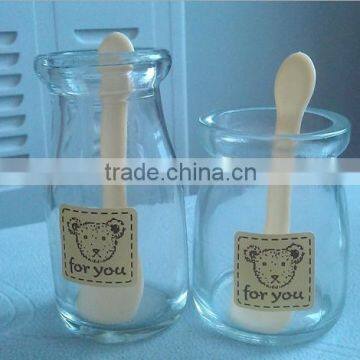 Glass pudding cup with cartoon printing 100ml with lables