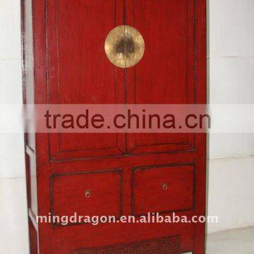 Chinese Antique Large Red Wooden Cabinet Wardrobe