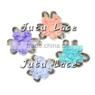 wholesale rosettes flowers/ chiffon shabby leaf flower/ hair clip flower