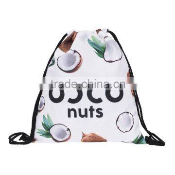 High Quality 3D Printed Coco Nuts Promotional Foldable Drawstring Bag for Shopping