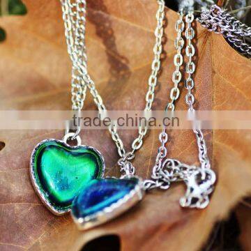 Silver Plated Alloy Bottom Glass Stone Heart Necklace for Girlfriend