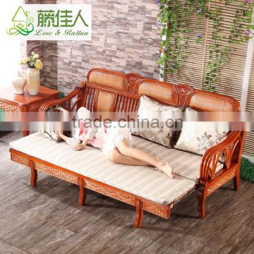 Cane Wood Rattan Livning Room Set Smart One Person Single Chesterfield Sofa Cum Bed Furniture