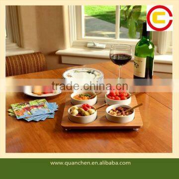 Four-bowl Square Bamboo Serving Platter for Picnic