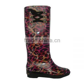 leopard print PVC boots with shoe lace,sexy long jelly boots ladies,waterproof working shoes