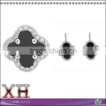 New Arrival Rhodium Plated 925 Sterling Silver Jewelry 2014 Set Black Zircon