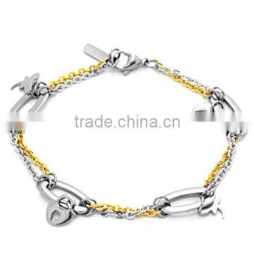 Girls New Designer Simple Design Popular Bracelets for Fashion Girl with Two Tone Link Chains