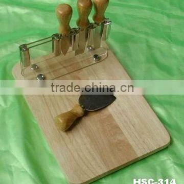 cheese board with 4 pcs cheese knife set