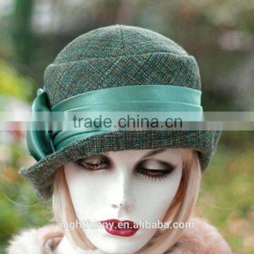 Hat Downton Abbey Womens Designer 20's Cloche Couture Great Gatsby Green Jewel Tone Tweed Fabric hat