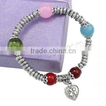 Zinc Alloy Heart pendant Fashion Mixed Agate Charm Bracelet