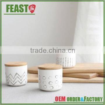 Ceramic storage jar with bamboo lids