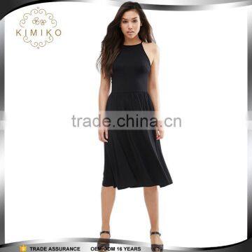 OEM Factory Popular Style Summer Black Causal Midi Dress for Women