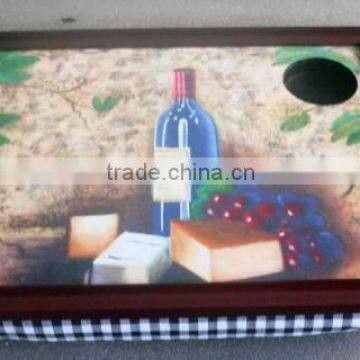 Kaifeng Hot Sell Pine Wood Wooden Lap Tray With Cushion ,with Cup Hole photo-3