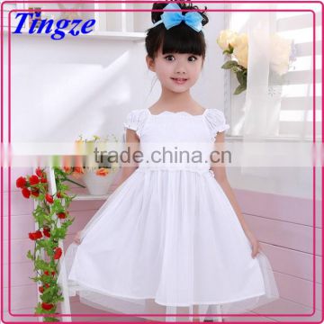 2015 hot sale summer wear party dress for 2-7 years old girls white lace with tape girl dress