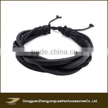 Handmade men braided leather charm wax cord bracelet