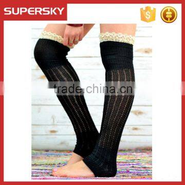 A-94 girl lace knee high socks crochet lace trim knee socks for boot ruffle trim knit boot socks