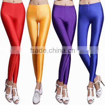 Full Length Solid Color Fluorescent Pants Tights for Women