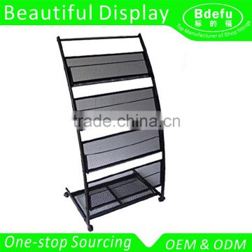 4 shelf Metal Mobile Black Literature Magazine Display Racks Modern Brochure Holder