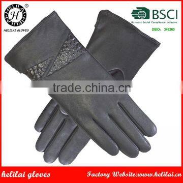 Helilai Fashion Ladies Sheepskin Gloves With Real Rabbit Fur Lining Gloves