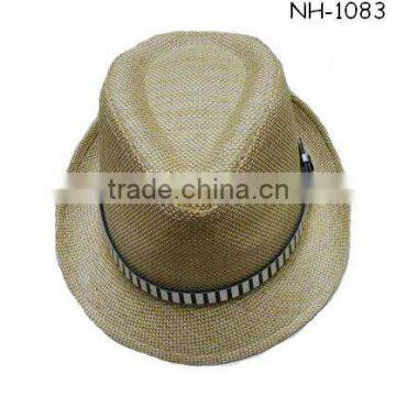 Black and white piano keys hatband in brown straw panama hat