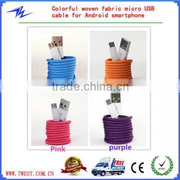 Colored Fabric Textile Micro-USB/8pin/30pin USB Type Nylon Braided USB Sync Charger Cable