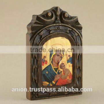 Greek & Russian Orthodox Wooden Icon. Mother God. Eleousa. Antic design