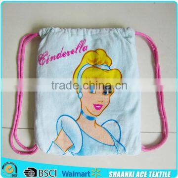 Fiber reactive printed Hot sell Cinderella towel bag in cotton velour printed material